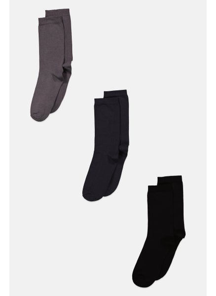 Buy Men 3 Pairs Formal Socks, Black/Dark Grey/Grey in Saudi Arabia