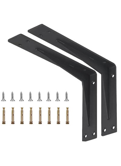 Buy Shelf Brackets 7.5 inch - 2pcs Wall Mounted Triangle Heavy Duty Corner Brace Joint Right Angle L Bracket for DIY Table Bench Countertop - Black in UAE