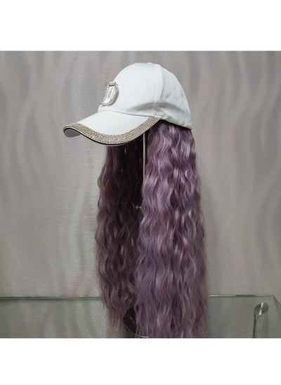 Buy Summer Hat Wig One Piece Detachable Big Wave Rhinestone Baseball Hat in UAE