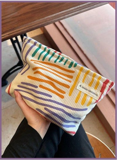 Buy Corduroy Striped Makeup Bag Portable Travel Skincare Storage Bag 26*19*5cm in UAE