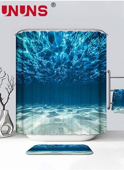 Buy 2PCS Ocean Shower Curtain Set with Non-Slip Rugs, 3D Print Durable Tropical Seascape Bright Sunshine Through Deep Blue Sea View Underwater Picture Polyester Fabric Bathroom Sets in UAE