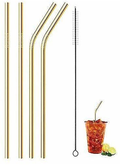 Buy Shalimoh Reusable Stainless Steel Beverages, Cocktails & Juices (4 Pcs) Gold - With Cleaning Brush in Egypt