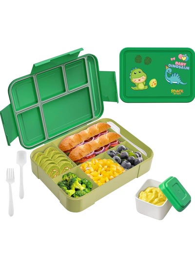 Buy Lunch box for kids school Bento box style, Lunch Box with 5 Compartments Cutlery Set, Leak-Proof Bento Box Snack Boxes for Kids Adults School, Picnic, Trips (Greeen) 1330 ML in UAE