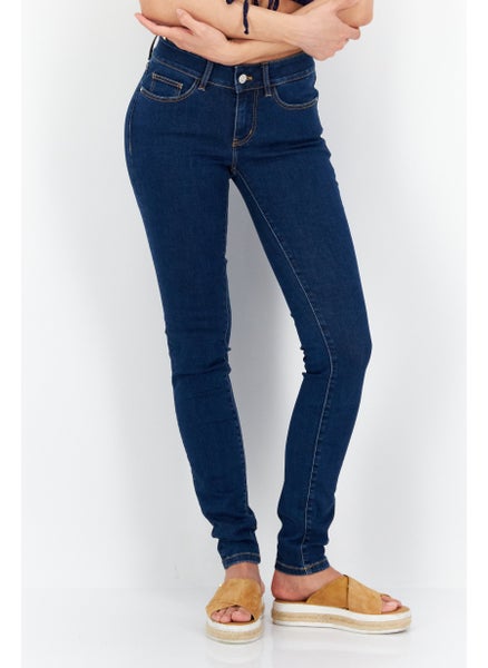 Buy Women Skinny Fit Solid Stretchable Denim, Navy Blue in UAE