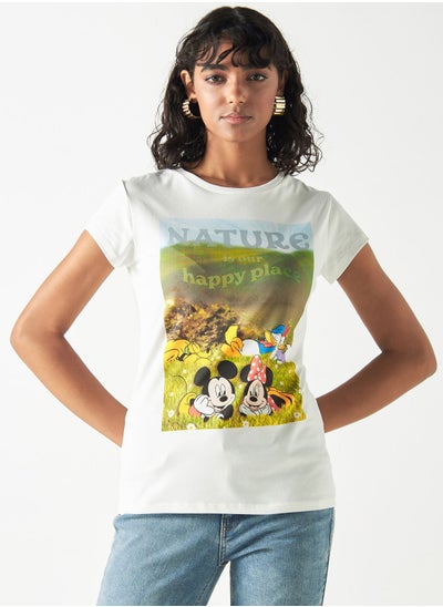 Buy Mickey Mouse Print Crew Neck T-Shirt in Saudi Arabia