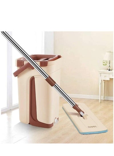 Buy Microfiber Flat Mop With Bucket Set Beige in Saudi Arabia