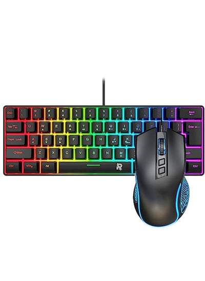 Buy Wired Gaming Keyboard and Mouse Combo Include Mini 60% Merchanical Feel Keyboard Ergonomic Design Black in UAE