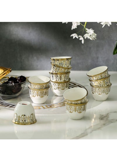 اشتري Majestic Crossline 12-Piece New Bone China Cawa Cup Set 80ml -Serve 12 في الامارات