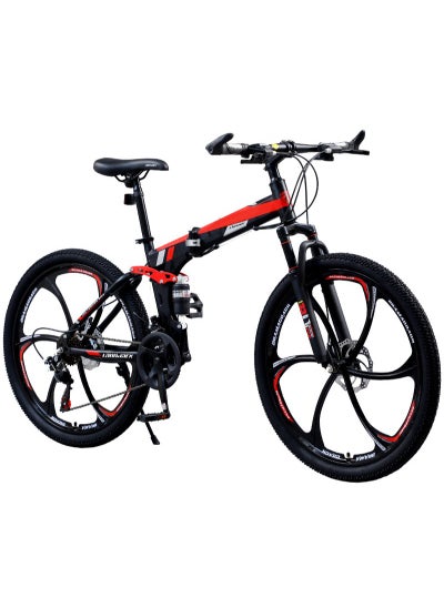 اشتري 26 Inch Folding Mountain Bike, 24 Speed Full Suspension Bicycle with High-Carbon Steel, Dual Disc Brake Non-Slip Quick Release tire Folding MTB for Adults/Men/Women في الامارات