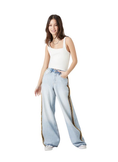 Buy Striped-Trim High-Rise Baggy Jeans in Egypt