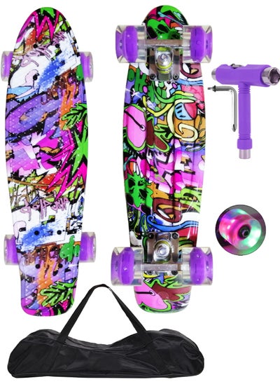 Buy 22" Pany Skateboard PU Flash Wheels Fish Shape With Carry Bag & Tool, MultiPurple in Egypt