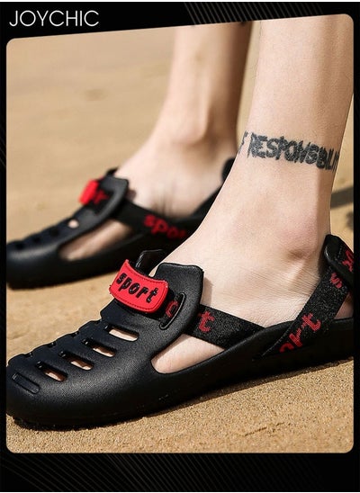 اشتري Men Summer Flip Flops Outdoor Beach Casual Shoes Breathable Non-slip Sandals Black+Red في الامارات