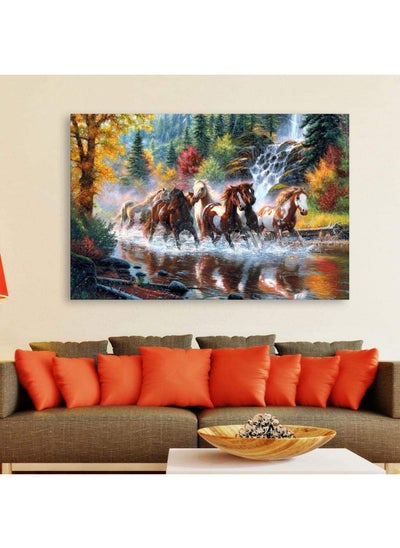 Buy Framed 7 Horses Running Vastu Canvas Wall Painting 85x55cm in UAE