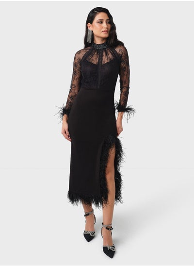 Buy Feather Detailed Lace Detail  Dress in Saudi Arabia