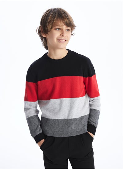 Buy Crew Neck Long Sleeve Boy Tricot Sweater with Color Block in Egypt