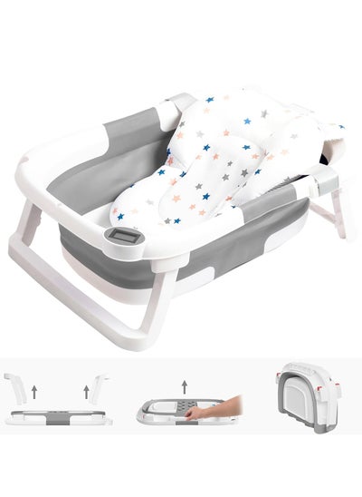 Buy Collapsible Baby Bathtub Baby Bath Tub with Soft Cushion & Thermometer Baby Bathtub Newborn to Toddler 0-36 Months Portable Travel Baby Tub Gray in Saudi Arabia