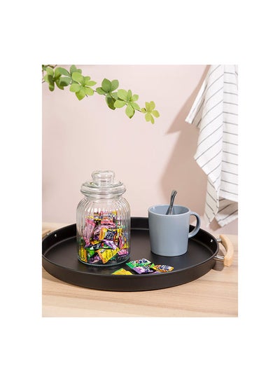 Buy Atticus Iron Serving Tray With Wooden Handle Metal Iron Modern Houseware Serving Tray L 37x37 X H 3cm Black in UAE