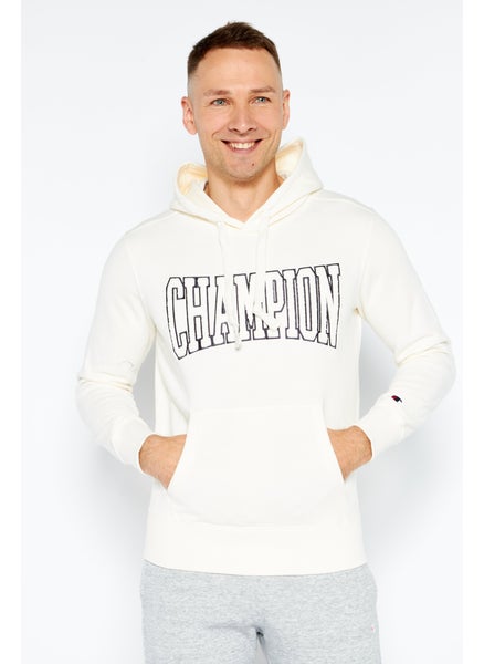 Buy Men Sportswear Fit Long Sleeve Hooded Sweatshirt, Ivory in Saudi Arabia