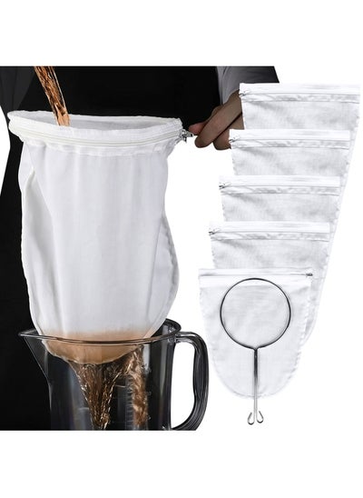 اشتري Ultra Fine Mesh Strainer Bags, Commercial Grade Reusable Food Strainer with Reinforced Frame and Stainless Steel Handle for, Coffee, Milk, Butter, Juices, and Fresh Cheese(5 Packs) في الامارات