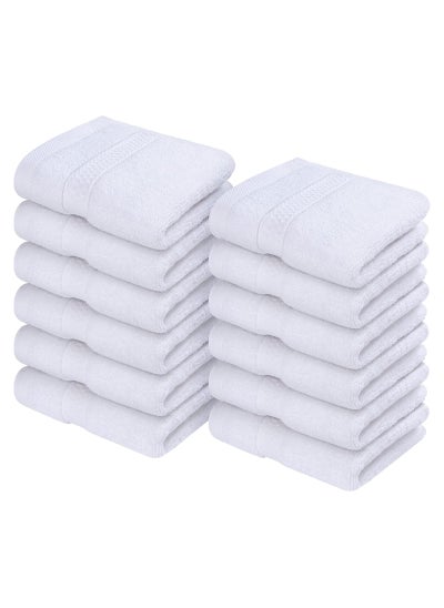 Buy Towels Premium Washcloth Set (30 x 30 CM) 100% Cotton Face Cloths, Highly Absorbent and Soft Feel Fingertip Towels (12-Pack) (White) in UAE