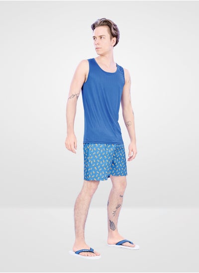 Buy Web Denim Pineapple Printed Elastic Waistband With Drawstring Comfortable Polyester Swim Shorts for Men’s Quick Dry Swimming Trunks With Pockets in UAE