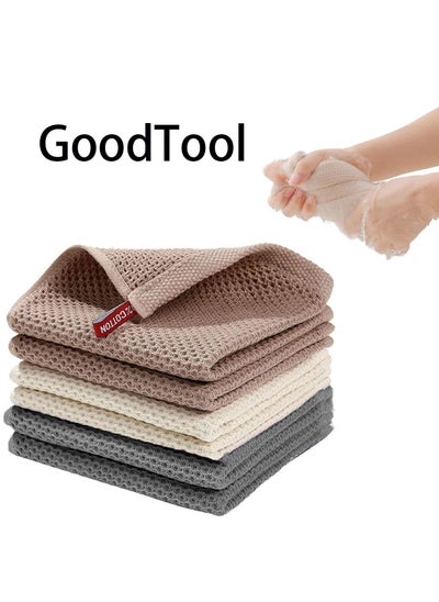 Buy 6 Pack Cotton Kitchen Cleaning Cloths Reusable and Washable Dish Rags 34 x 34 cm Mixed Color Waffle Weave Soft Absorbent Dish Towels in Saudi Arabia