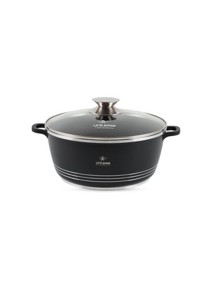 Buy Life Smile Ceramic Nonstick Stockpot with Glass Lid, Cookware Cooking Pot, Soup Pot for Soups and Stews Black in UAE