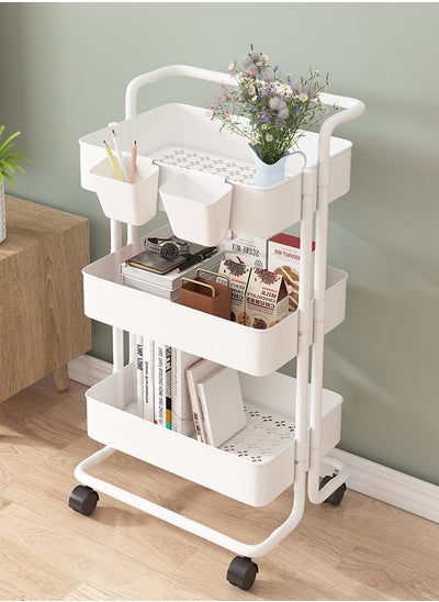 Buy Multifunctional Storage Rack, Three-Layer Storage Rack, Pushable Storage Rack, with Armrests and Wheels, Suitable for A Variety of Storage Needs, Size: 43x37x87cm (White) in Saudi Arabia