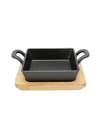 Buy 12.5cm Square Cast Iron Skillet with Side Handles and Wooden Base | Oven Safe Cast Iron Roasting Pan in Saudi Arabia