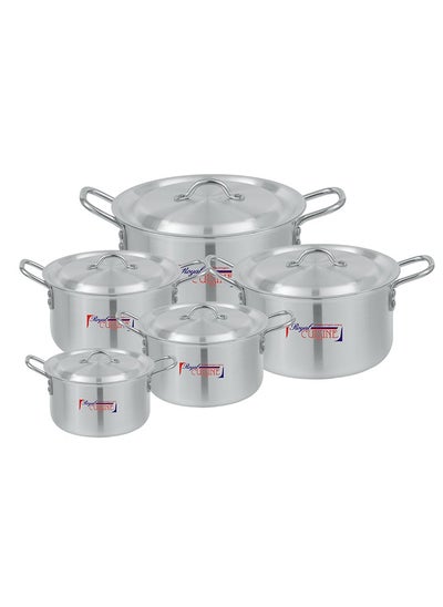 Buy Royal Cuisine Aluminium Cookware Set 2x6 – 5 Pcs Stock Pot Set with Lids, Durable High-Grade Aluminium, Shiny Metal Finish, Dishwasher Safe, Stackable Design, Sizes 20-30 cm (3.8-12.2 Ltr) in UAE