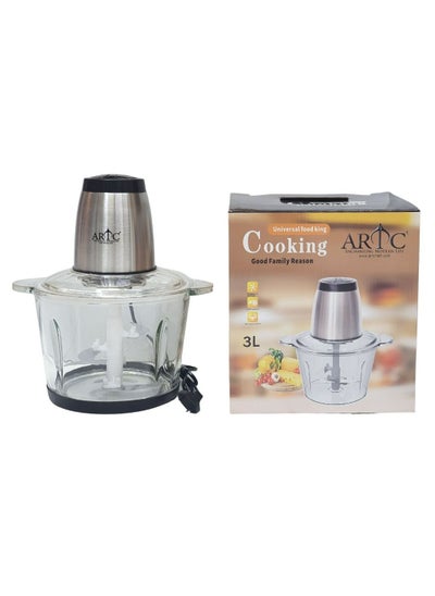 Buy ARTC Electric Multifunction Chopper And Stainless Steel Food Chopper With Glass Bowl And Quad Blade For Mincing & Grinding Function 300W in UAE