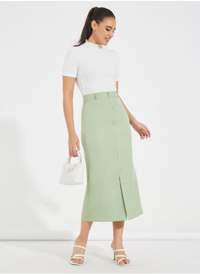 Buy Button Detail Midi Skirt with Belt Loops in Saudi Arabia