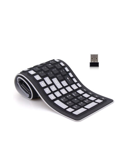 اشتري Wireless Silicone Keyboard,  2.4GHz Wireless, Foldable Rollup Keyboard, Waterproof, Dustproof and Lightweight, Perfect for PC, Notebook, Laptop and Travel (Black and Grey) في السعودية