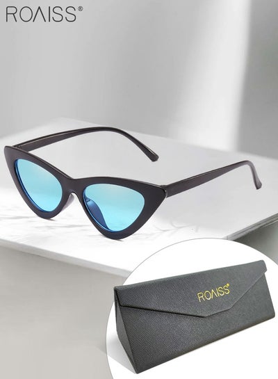 Buy Women's Cat Eye Sunglasses, UV400 Protection Sun Glasses with Black Frame, Fashion Anti-glare Sun Shades for Women with Glasses Case, 50mm, Blue Lens in Saudi Arabia