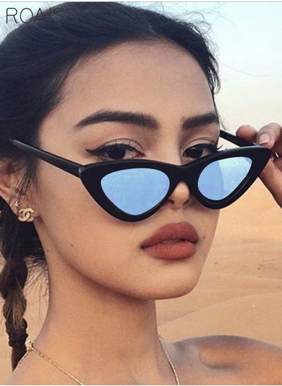 Buy Women's Cat Eye Sunglasses, UV400 Protection Sun Glasses with Black Frame, Fashion Anti-glare Sun Shades for Women with Glasses Case, 50mm, Blue Lens in Saudi Arabia