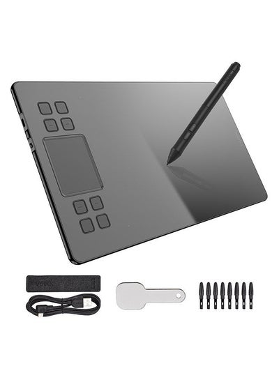 Buy A50 Graphics Drawing Tablet 10 x 6 Inch Large Active Area 8 Express Keys & Gesture Touch-Pad 8192 Levels Pressure Art Graphics Tablet with Battery-free Stylus 8 Pen Nibs in UAE