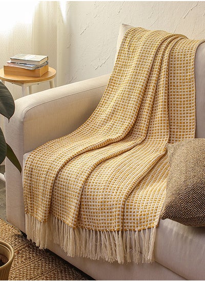 Buy Girnar Throw (Yellow) (130X150cm) | Machine Washable | 100% Cotton in UAE