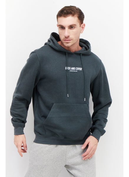 Buy Men Hooded Brand Logo Long Sleeves Sweatshirt, Dark Green in UAE