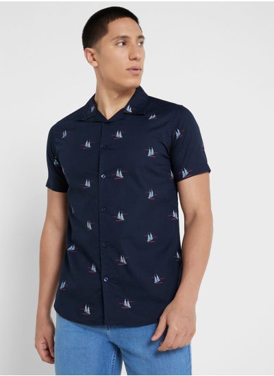 Buy Pure Cotton Printed Casual Shirt With Half Sleeve And Resort Collar in UAE