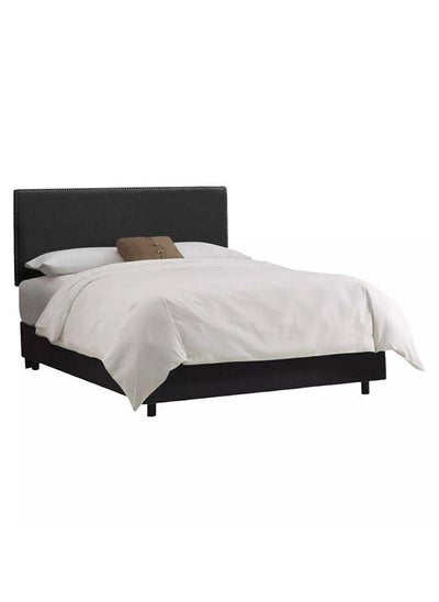 Buy Midnight Beauty: Single Bed in Swedish Wood with Linen Fabric, Color Black, Dimensions 120x200x140 by Alhome in Saudi Arabia