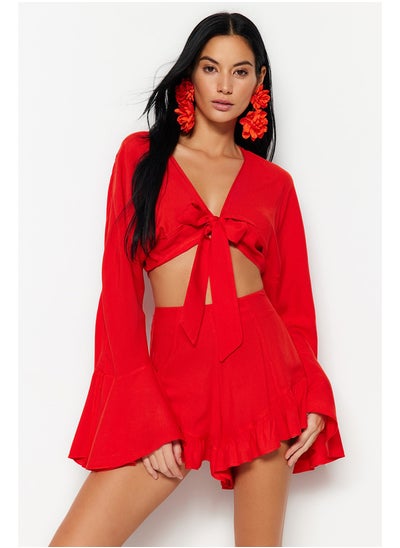 Buy Red Woven Tie-Down Blouse Shorts Set TBESS23AU00128 in Egypt