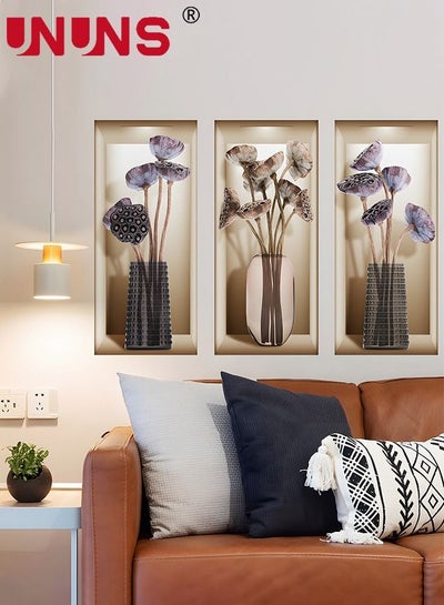 Buy 3-Piece 3D Vase Flowers Wall Sticker,Self-adhesive Plant Dried Vase Simulation Wall Sticker,For Bedroom Room Decoration,22cmx50cmx3 in Saudi Arabia