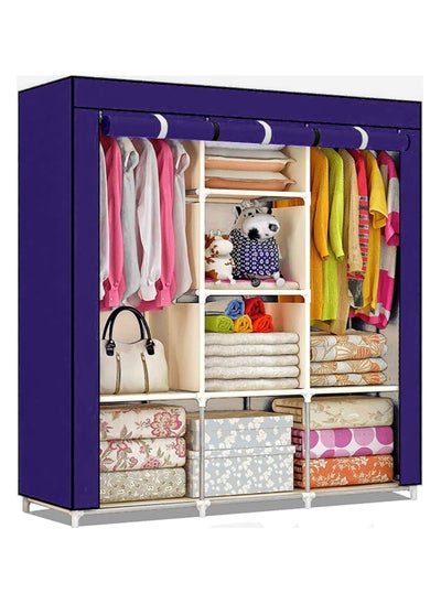 Buy Portable Wardrobe Storage Closet And Clothes Organizer cyan color in UAE