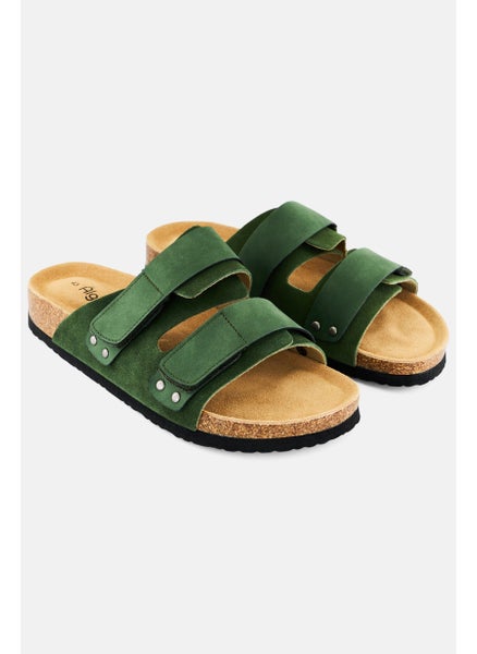 اشتري Men Two Strap Velcro Cork Sandals, Green Khaki في السعودية