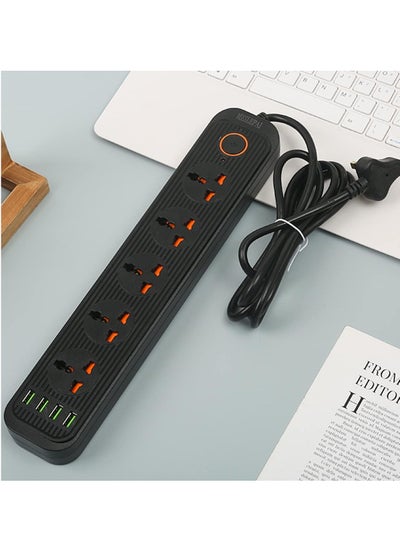 اشتري Tycom Power Strip Surge Protector with USB- Extension Cord Flat Plug with Widely 5 AC Outlet and 4 USB, Small Desktop Station with 6 ft Power Cord, Compact Socket في الامارات