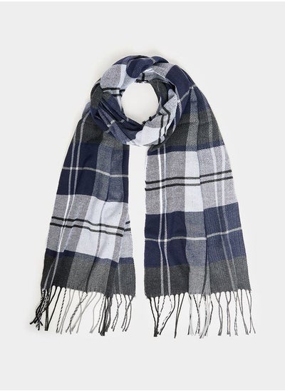 Buy Checked Wool Like Scarf with Fringe Detail in Saudi Arabia