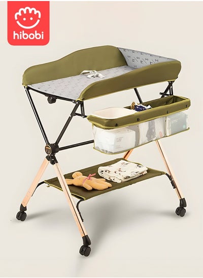 Buy Foldable Baby Changing Table with Wheels and Storage Bag for Baby Care - Green in Saudi Arabia