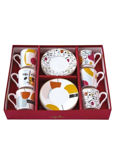 Buy Modernism 6 Cup & Saucer Sets, Multicolour in UAE