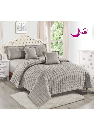 Buy 6-Piece Quilted Compressed Comforter Set Microfiber Light Gray in Saudi Arabia