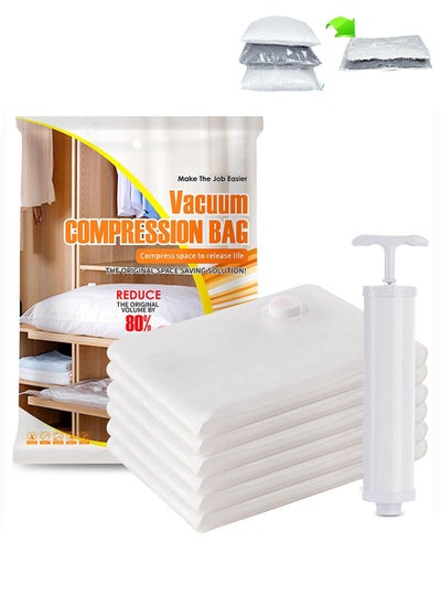 اشتري Vacuum Storage Bags, Space Saver Premium Sealer Bags with Hand Pump,6 Pcs 80x60cm Vacuum Compression Bags for Clothes Duvets Blankets Pillows,Transparent في السعودية